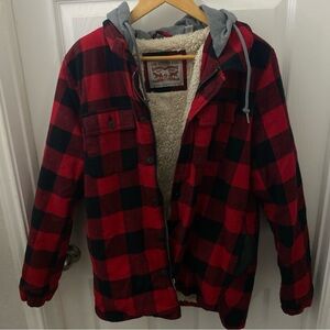 Levi StraussLined Plaid Hoodie Coat Jacket Black Red Heavy Men Large